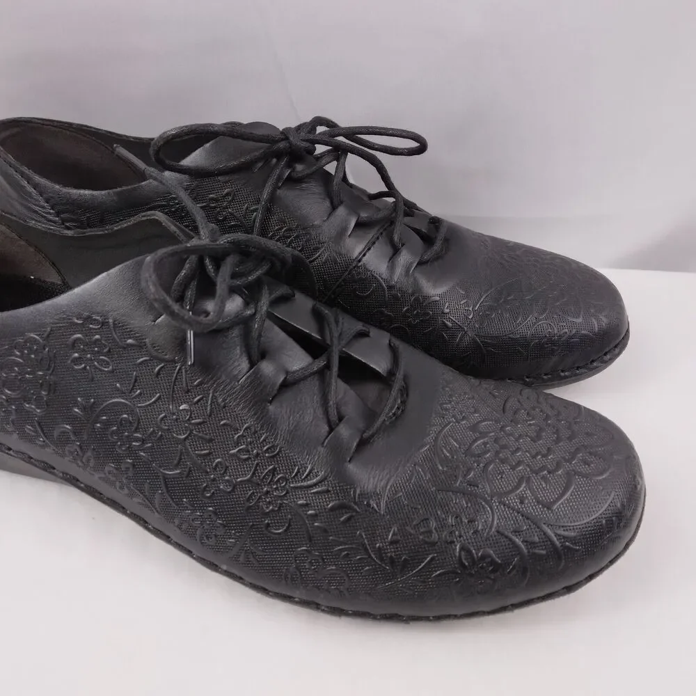 Propet Chantel WCX012L Shoe Black Leather Floral Embossed Women's Size 11 N(AA)